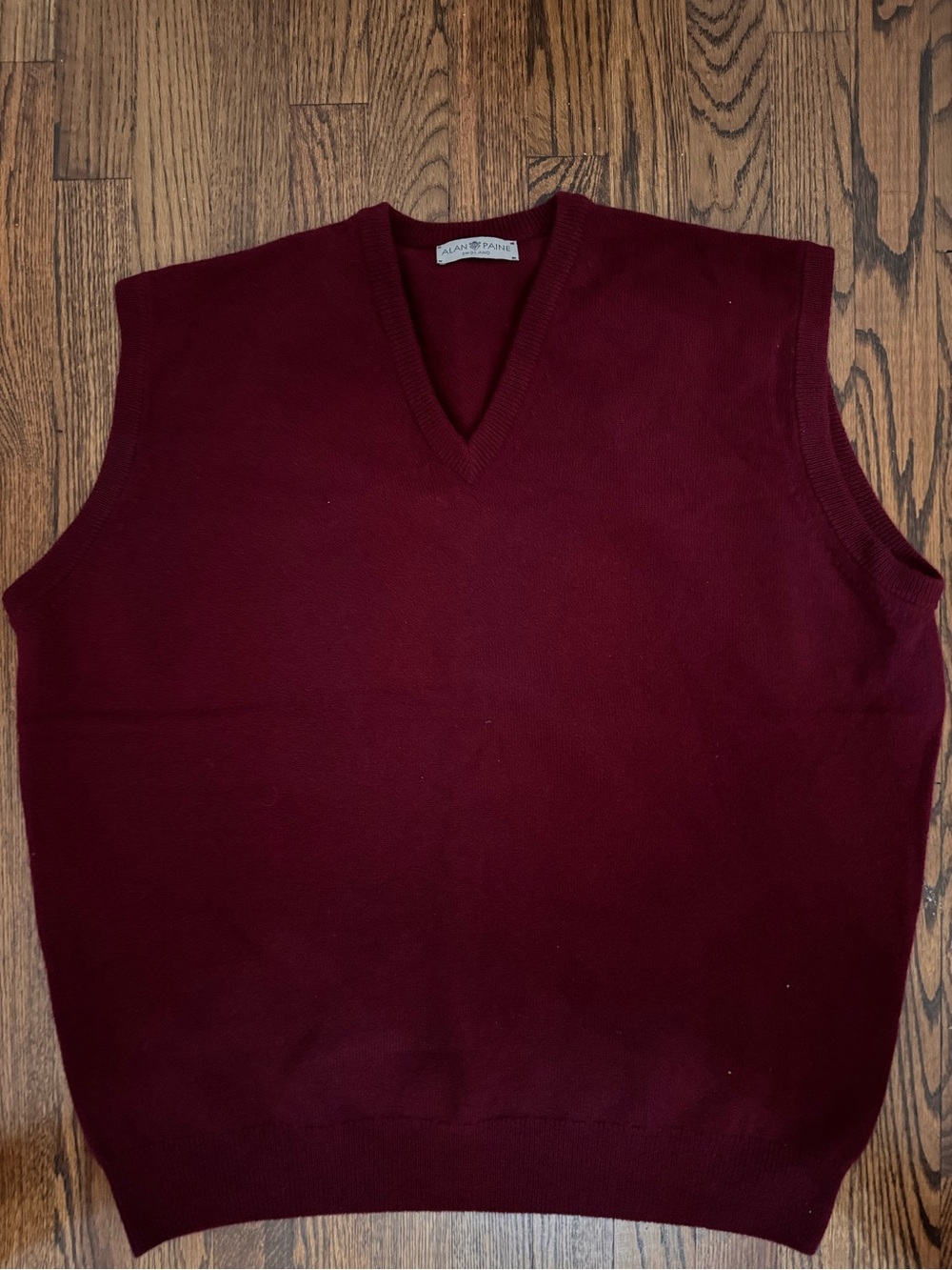 Alan Paine Men's V-Neck Sweater Vest in Burgundy